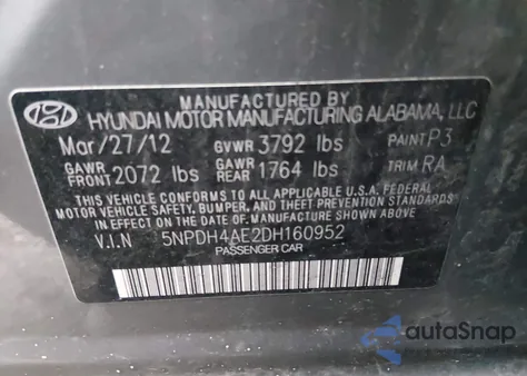 2013 Hyundai Elantra Gls/Limited from USA, damaged, VIN 5NPDH4AE2DH160952
